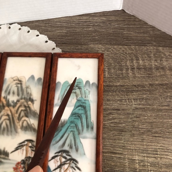 Vtg Hand Painted Asian Folding Tabletop Divider - Picture 7 of 15